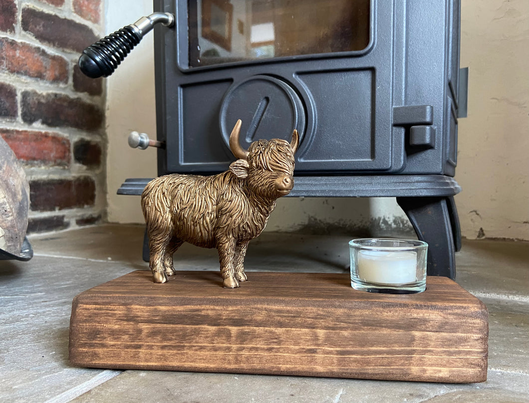 Standing Mini Moo Highland Cow Tealight Holder