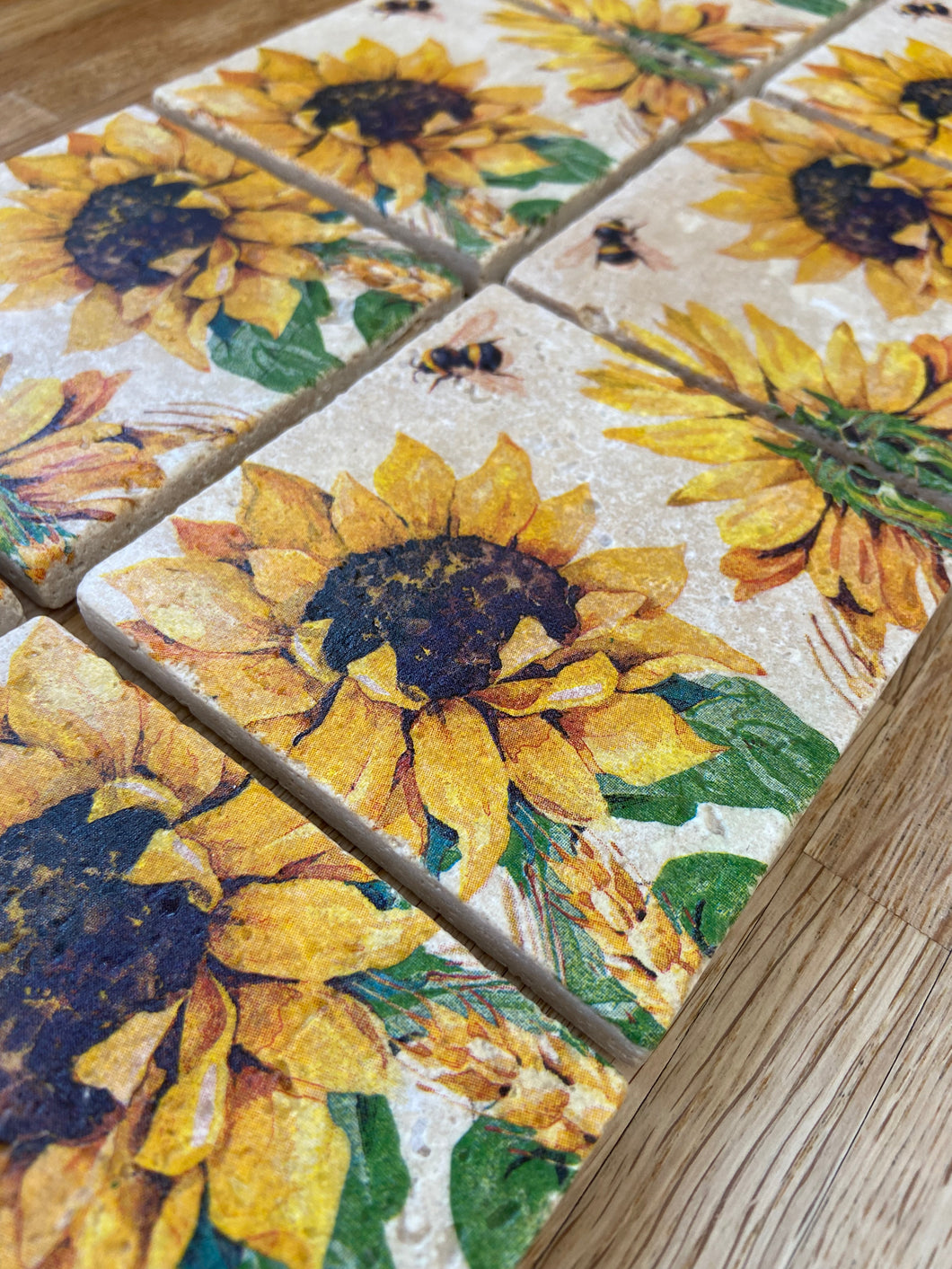 Sunflower Bee Stone Coasters