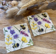 Load image into Gallery viewer, Floral Bee Stone Coasters
