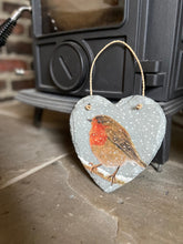 Load image into Gallery viewer, Winter Robin Slate Heart
