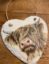 Load image into Gallery viewer, Highland Cow Head Slate Heart
