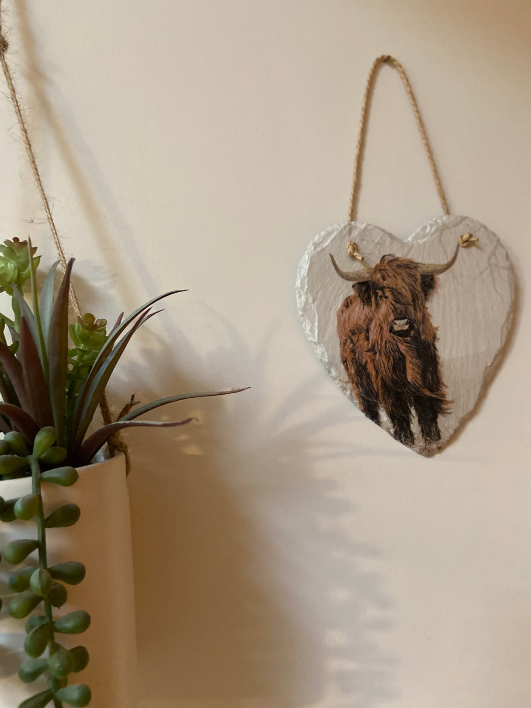 Highland Cow Slate Heart