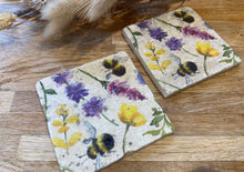 Load image into Gallery viewer, Floral Bee Stone Coasters
