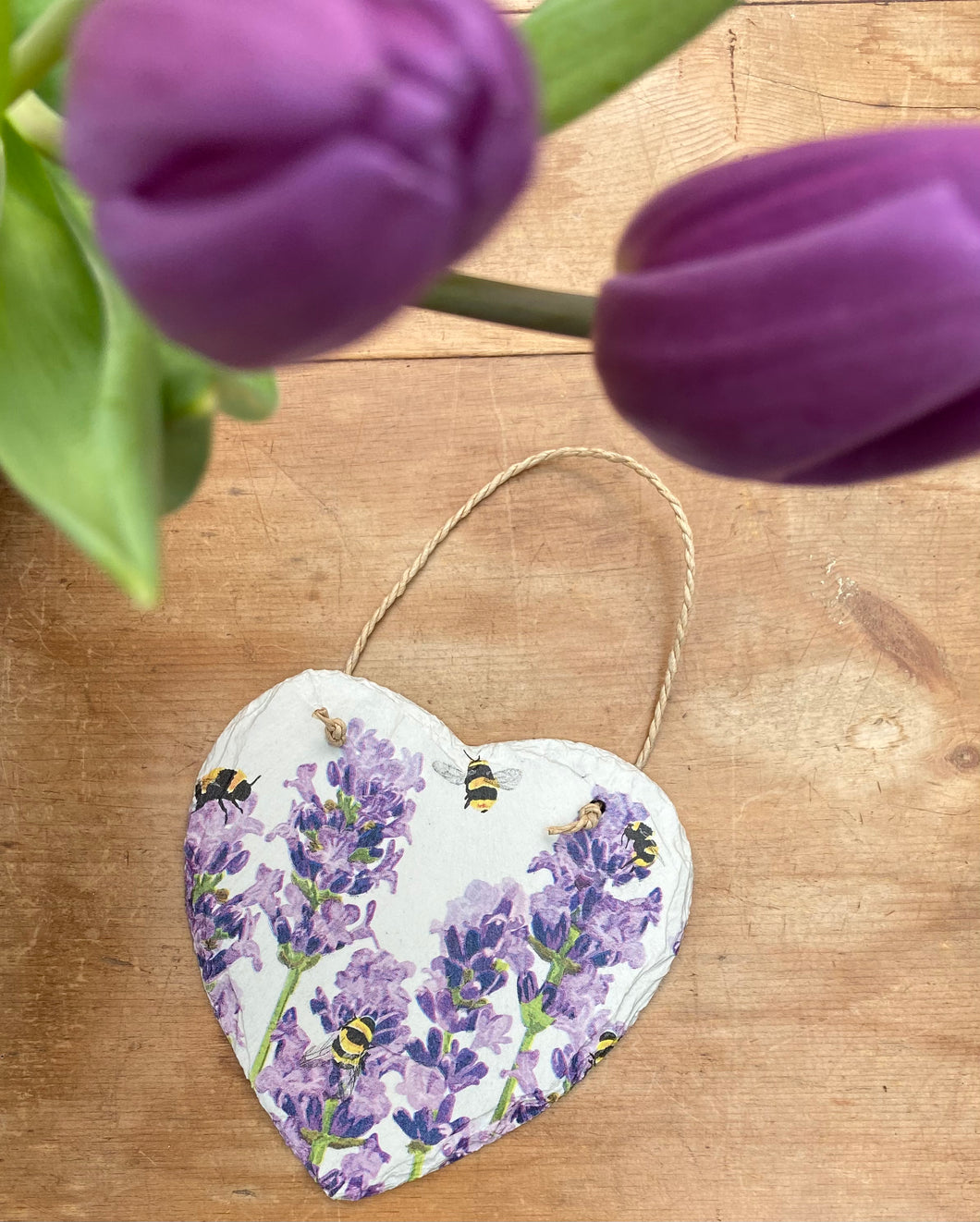 Bees on Flowers Slate Heart