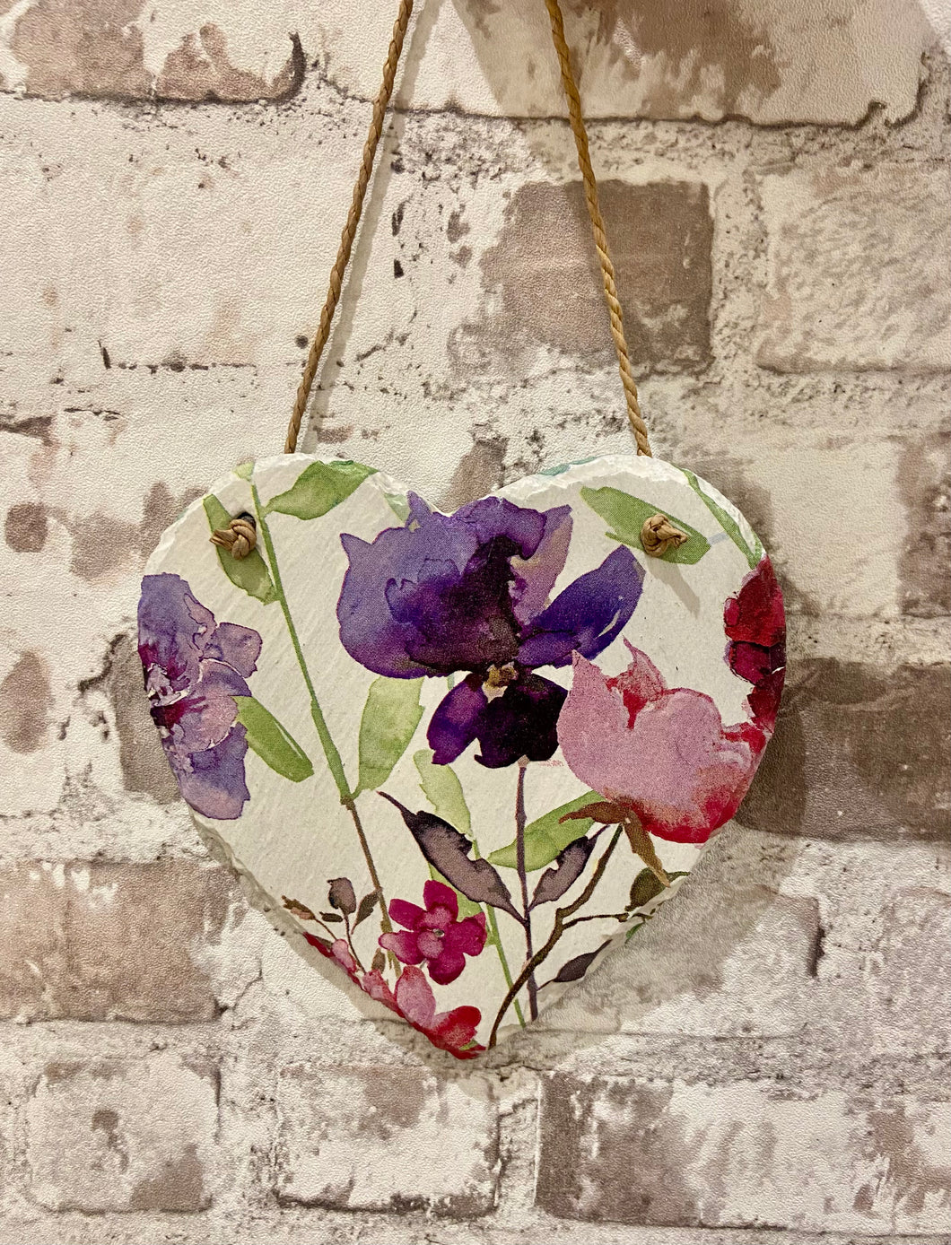 Purple Floral Slate Heart